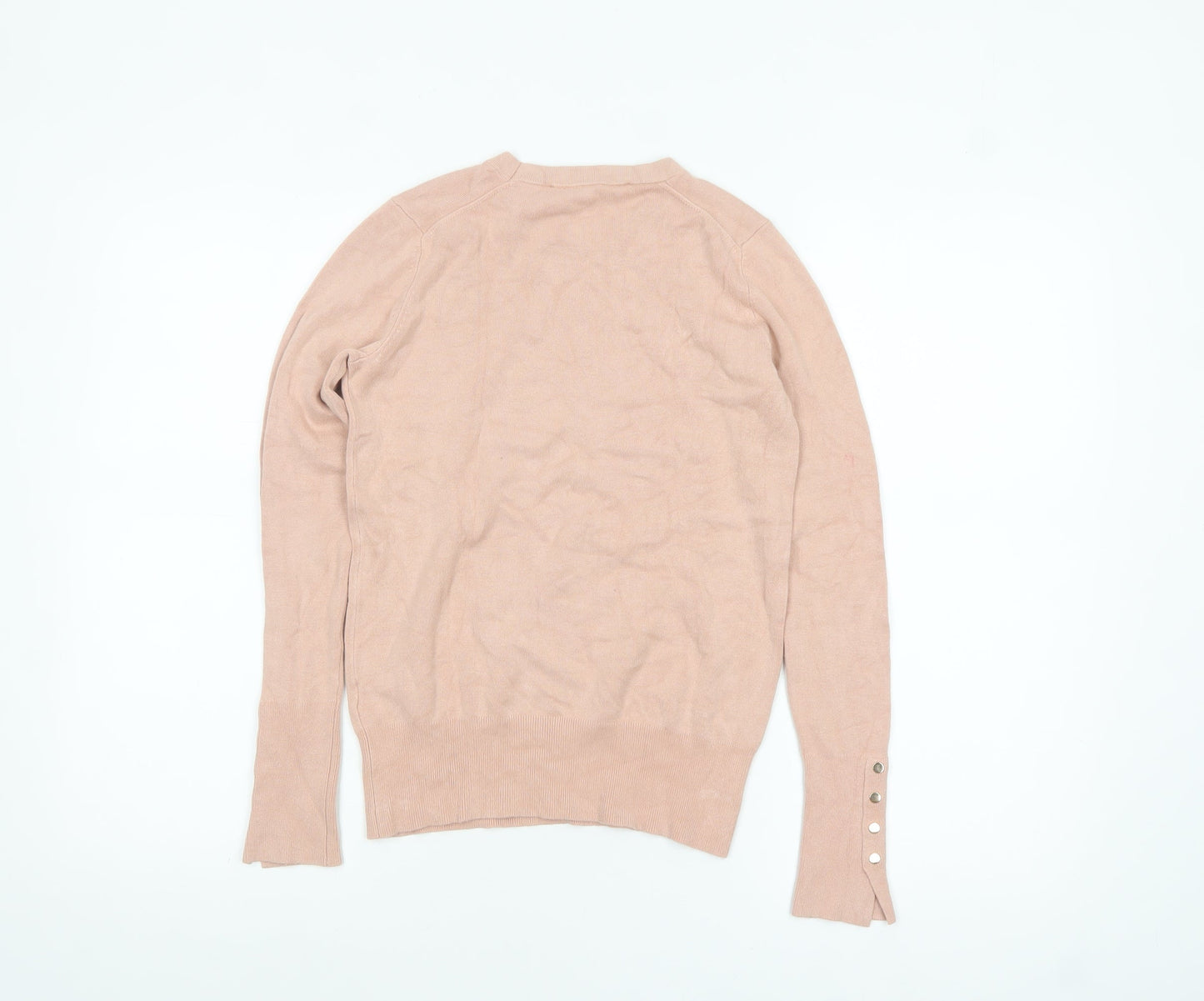 ZARA Women Beige Crew Neck Button Cuff Pullover Jumper Size 10