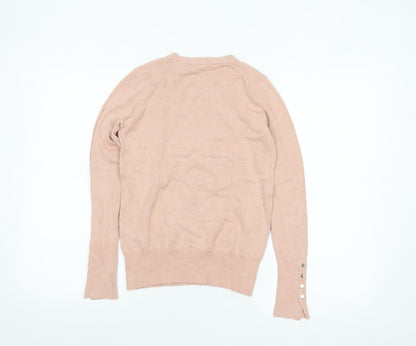 Zara Women Beige Crew Neck Button Cuff Pullover Jumper Size 10