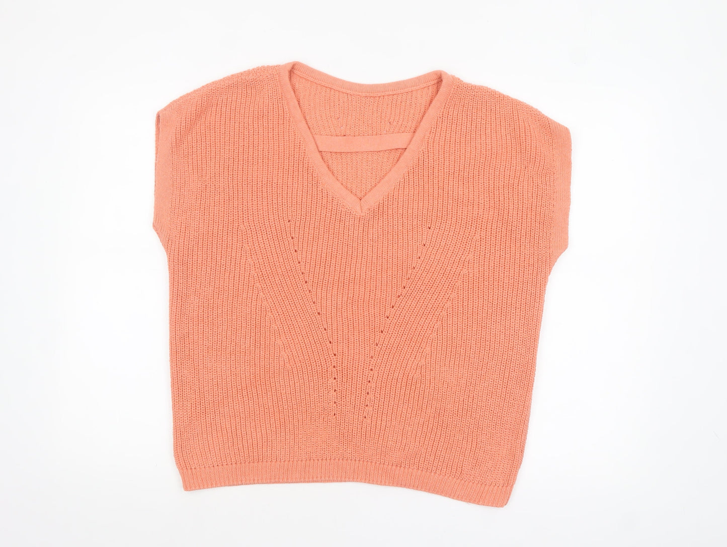 Tu Women’s Orange V-Neck Knit Cotton Blend Pullover Jumper Size 12