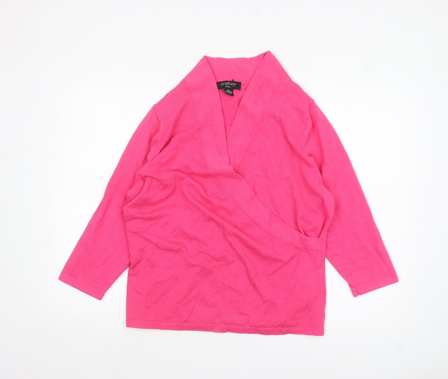 Paraphrase Women Pink Wrap Jumper Cotton Nylon 2XL V-Neck Lightweight