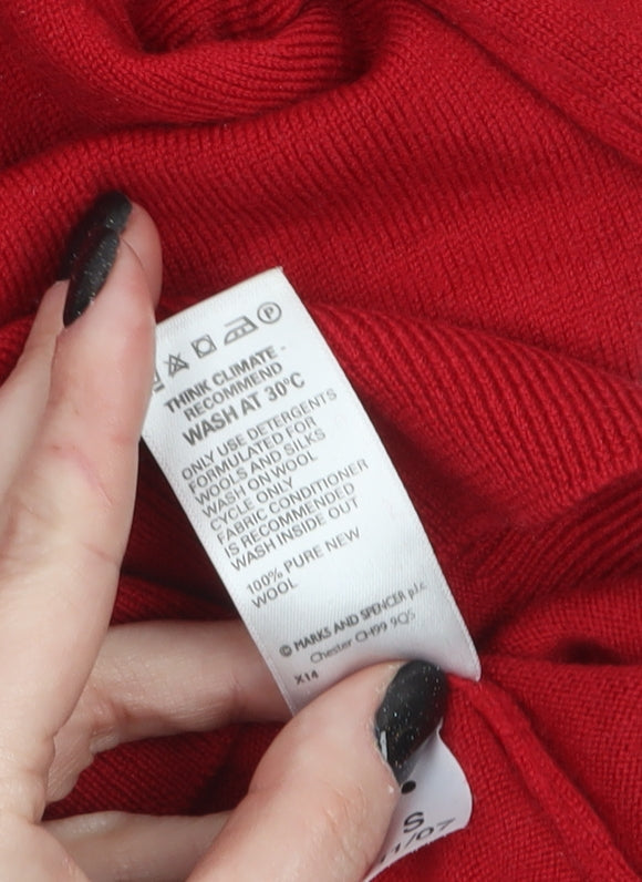 Marks and Spencer Women's Red Wool Crew Neck Jumper Size 10