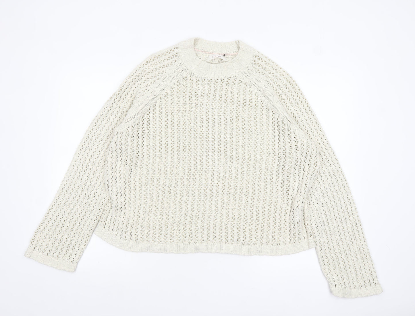 Marks and Spencer Per Una Women's Ivory Open-Knit Cotton Jumper L