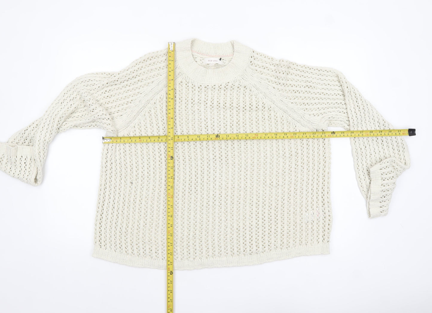 Marks and Spencer Per Una Women's Ivory Open-Knit Cotton Jumper L