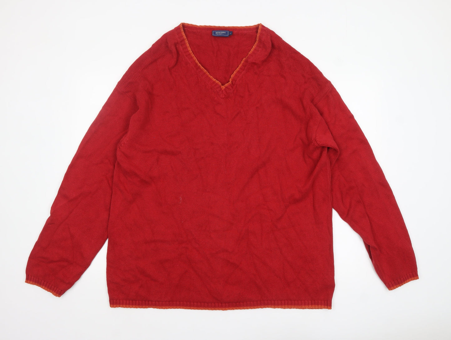 Principles Men Red Cotton V-Neck Pullover Jumper Size L