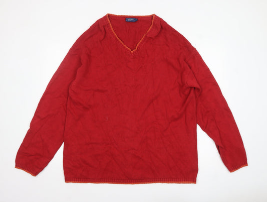 Principles Men Red Cotton V-Neck Pullover Jumper Size L