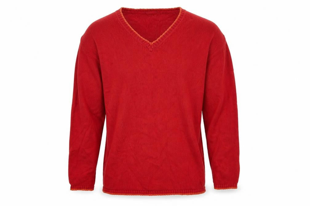 Principles Men Red Cotton V-Neck Pullover Jumper Size L