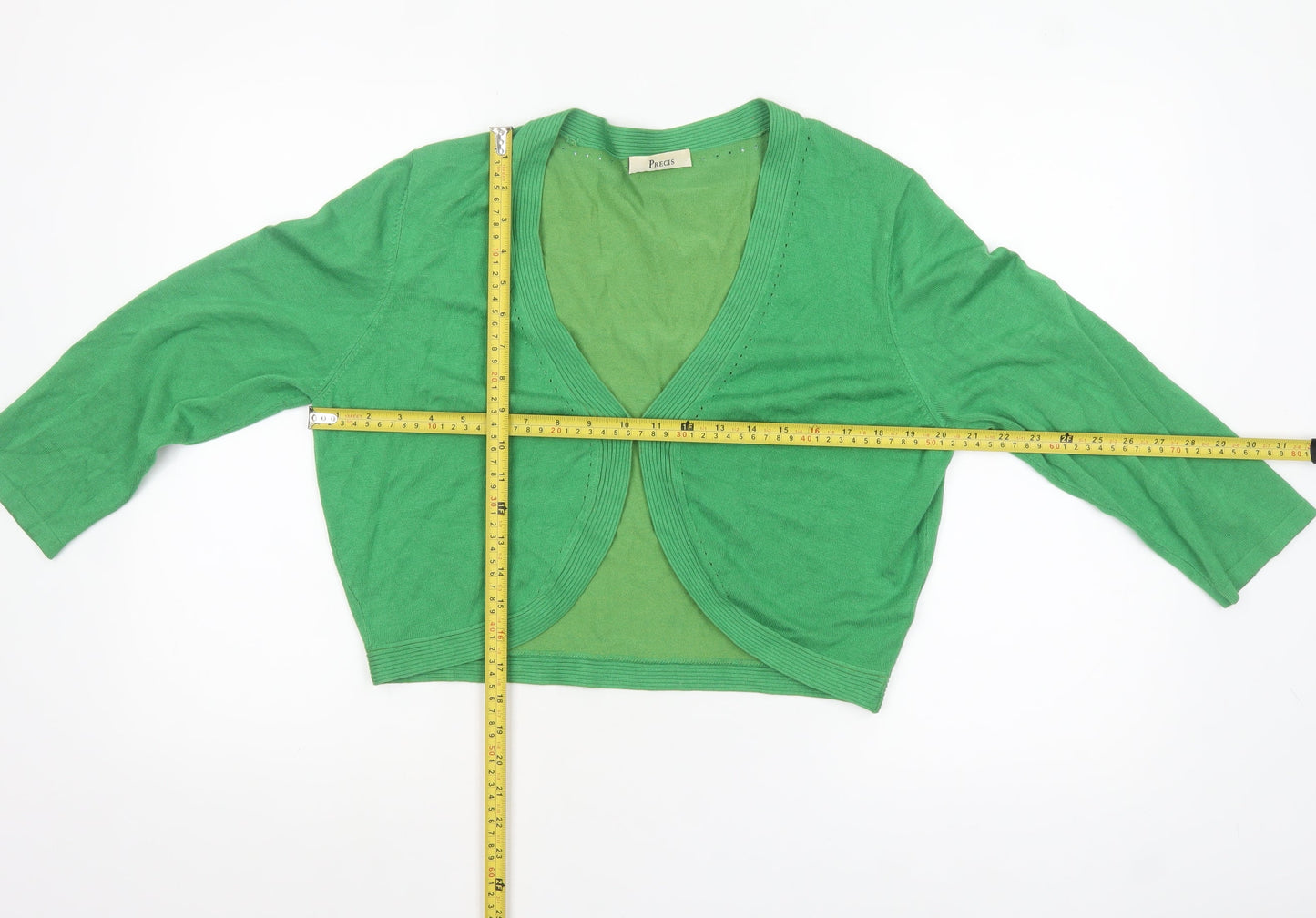 Precis Women’s Green Viscose Blend 3/4 Sleeve V-Neck Cardigan Size L