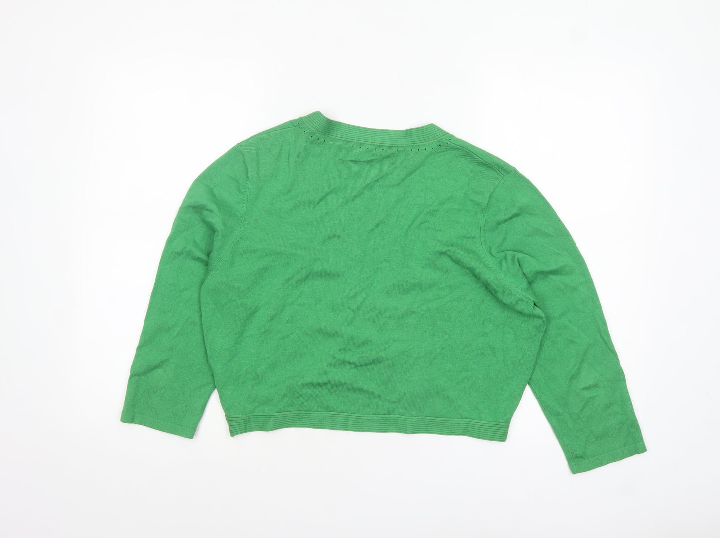 Precis Women’s Green Viscose Blend 3/4 Sleeve V-Neck Cardigan Size L