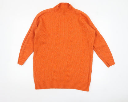 Tu Womens Orange Cable-Knit Mock Neck Jumper Size 12