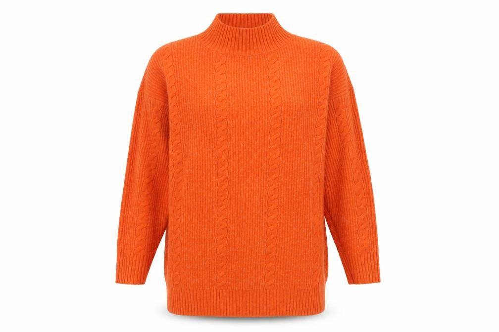 Tu Womens Orange Cable-Knit Mock Neck Jumper Size 12