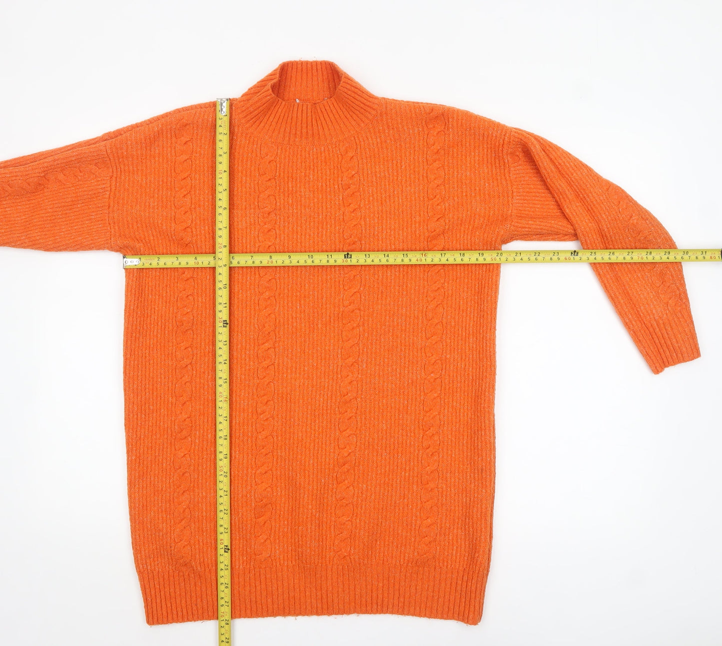 Tu Womens Orange Cable-Knit Mock Neck Jumper Size 12