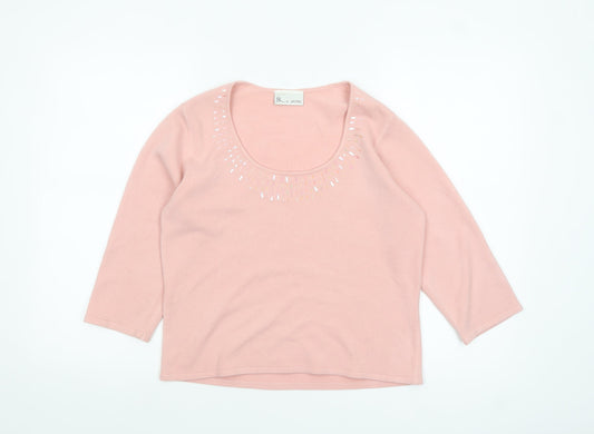 BHS Women’s Pink Petite Sequin Scoop Neck 3/4 Sleeve Jumper Size 14