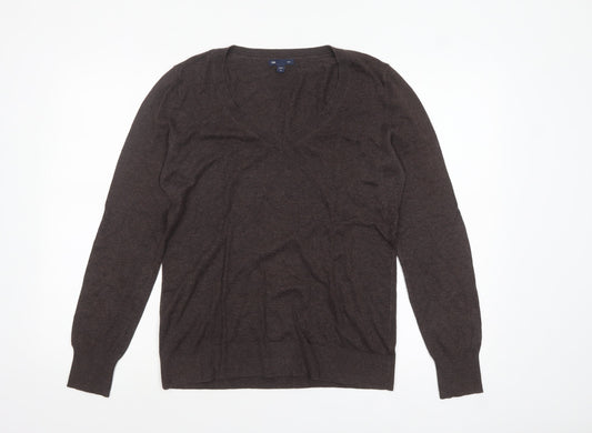 Gap Womens Brown V-Neck Long Sleeve Cotton Knit Pullover Jumper M