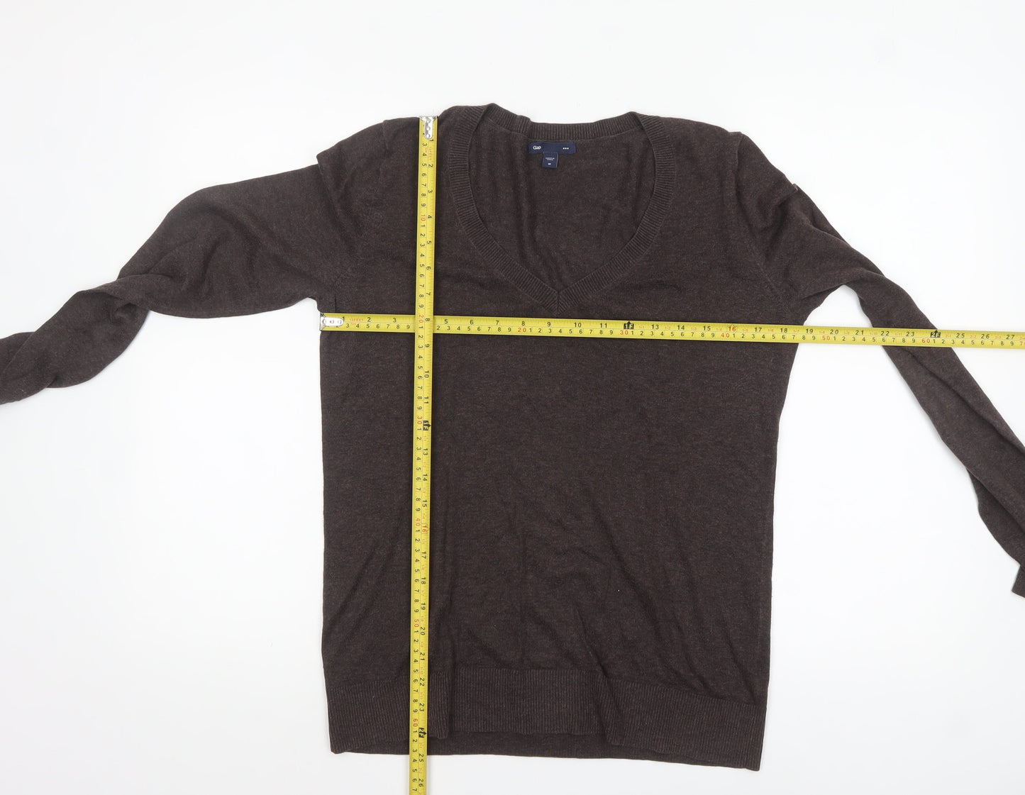 Gap Womens Brown V-Neck Long Sleeve Cotton Knit Pullover Jumper M