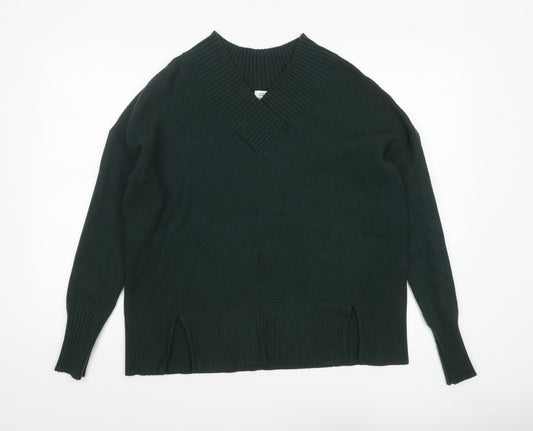 River Island Women’s Green V-Neck Relaxed Knit Jumper Size M