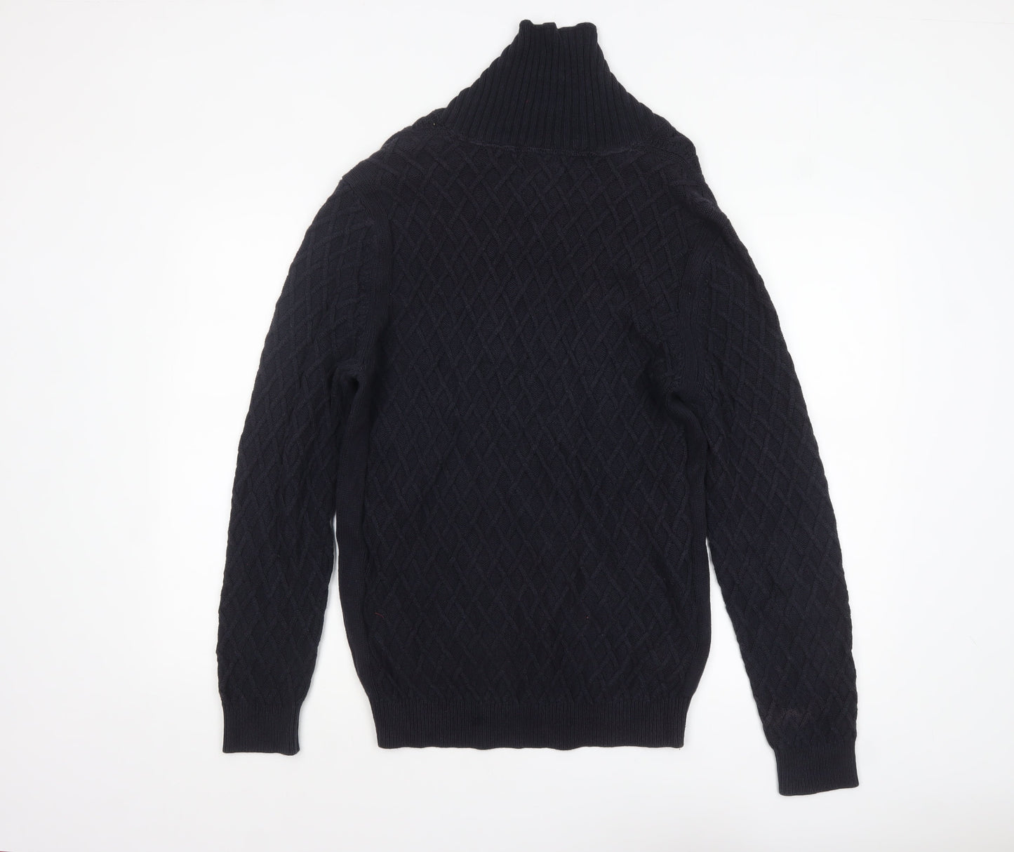 Massimo Dutti Men’s Black Cotton Cable Knit Roll Neck Jumper L