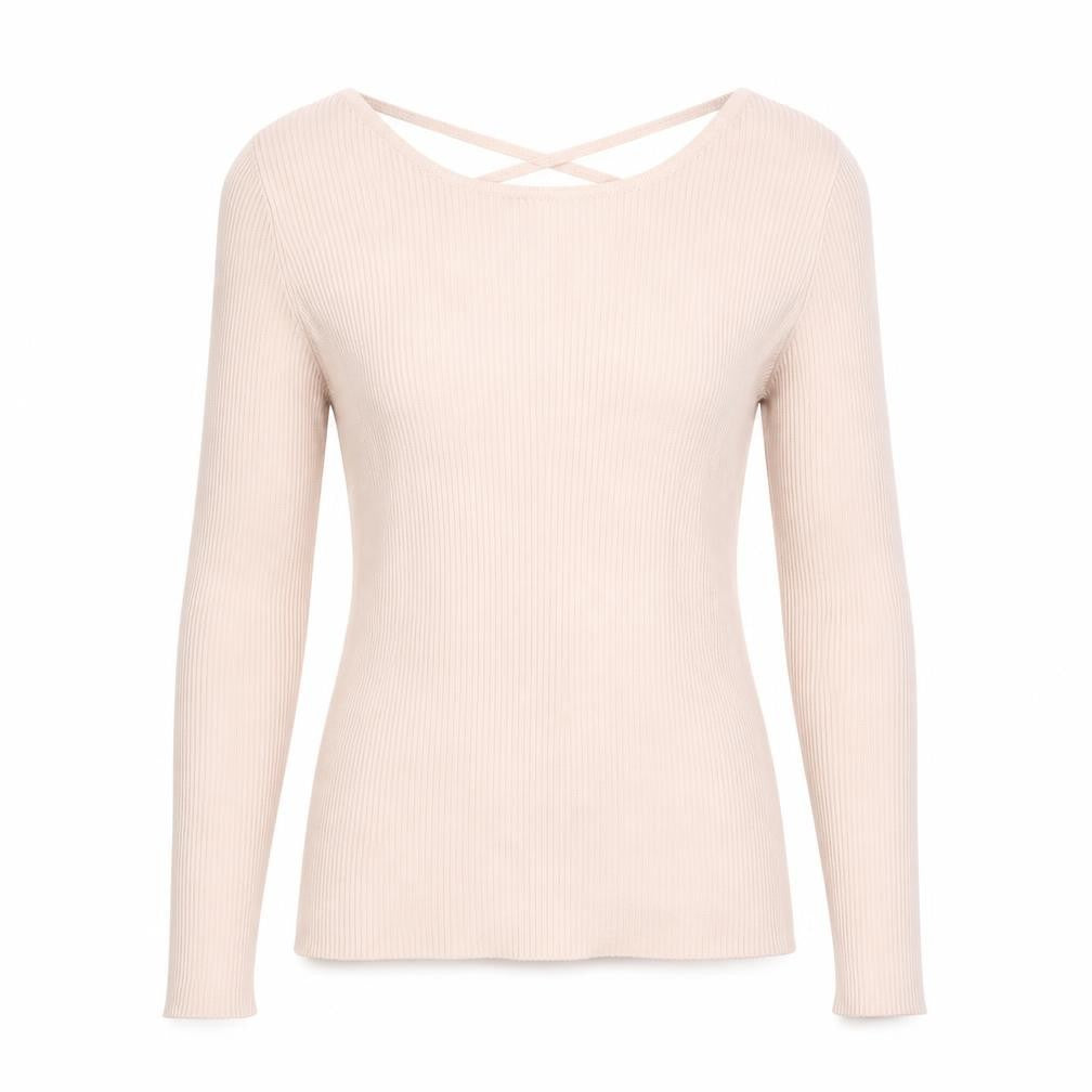 Stradivarius Women Beige Ribbed V-Neck Slim Fit Pullover Jumper Size 8