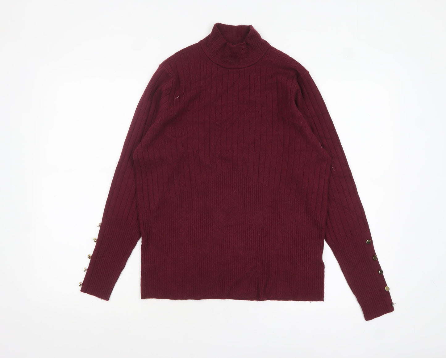 Marks and Spencer Women Red Mock Neck Ribbed Knit Jumper Size 18