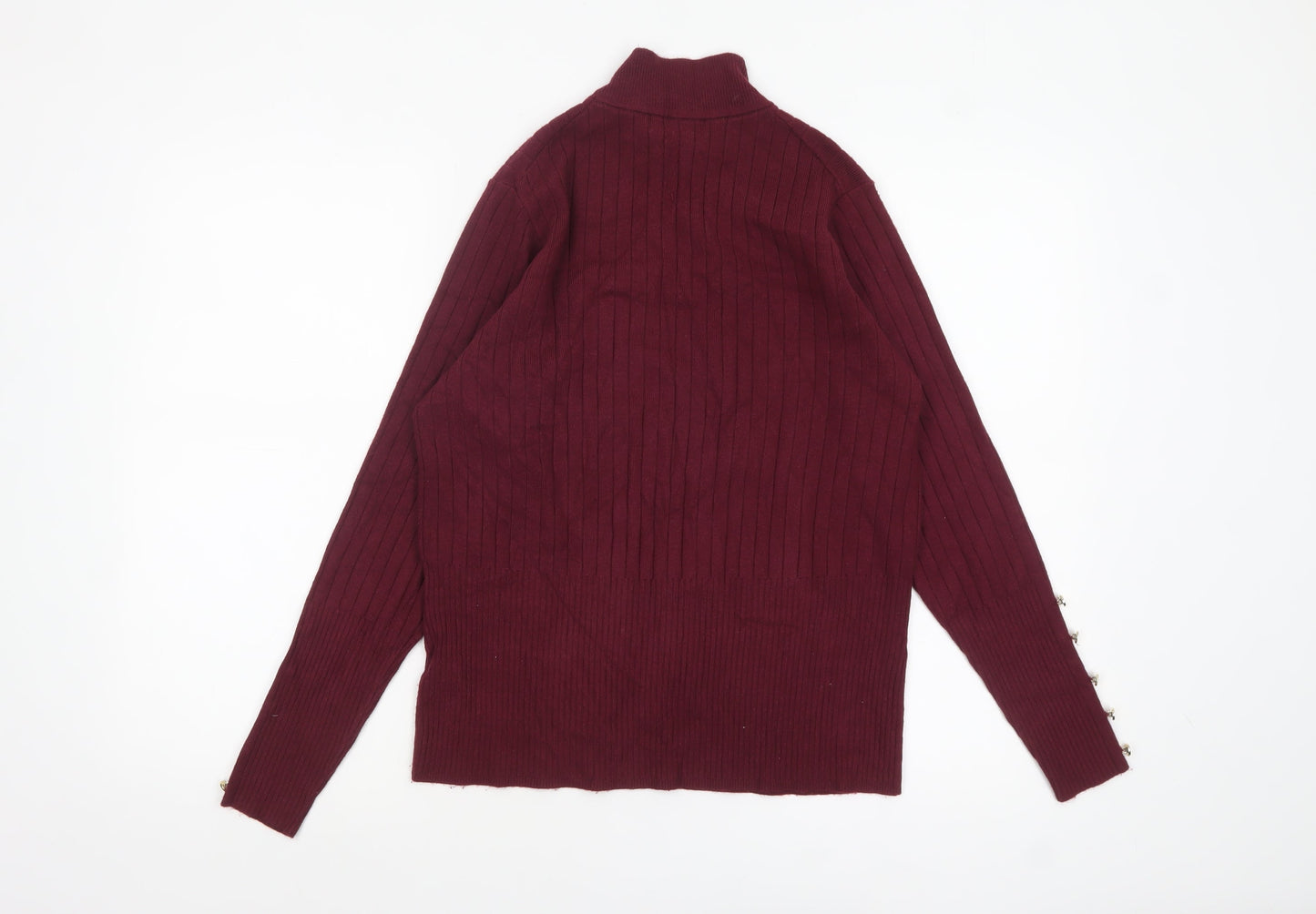 Marks and Spencer Women Red Mock Neck Ribbed Knit Jumper Size 18