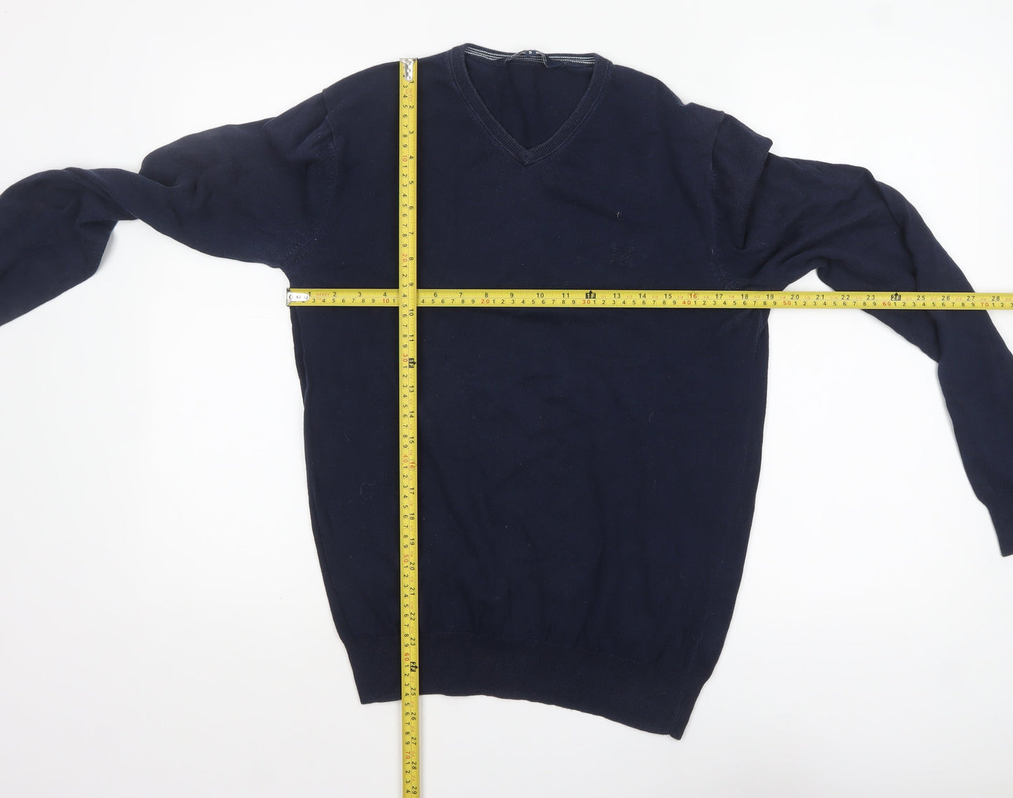 Crew Clothing Company Men's Blue Cotton V-Neck Jumper Size S