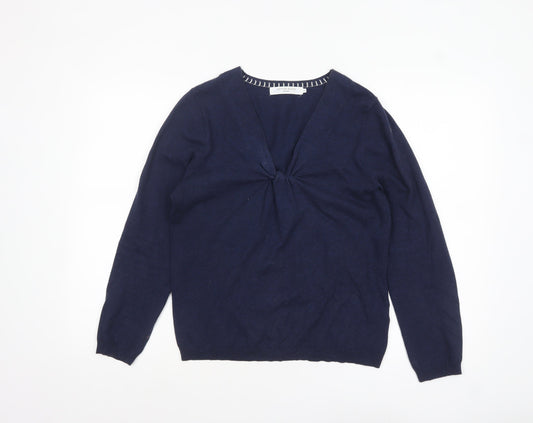 John Lewis Women's Blue Cotton Blend V-Neck Jumper Size 12