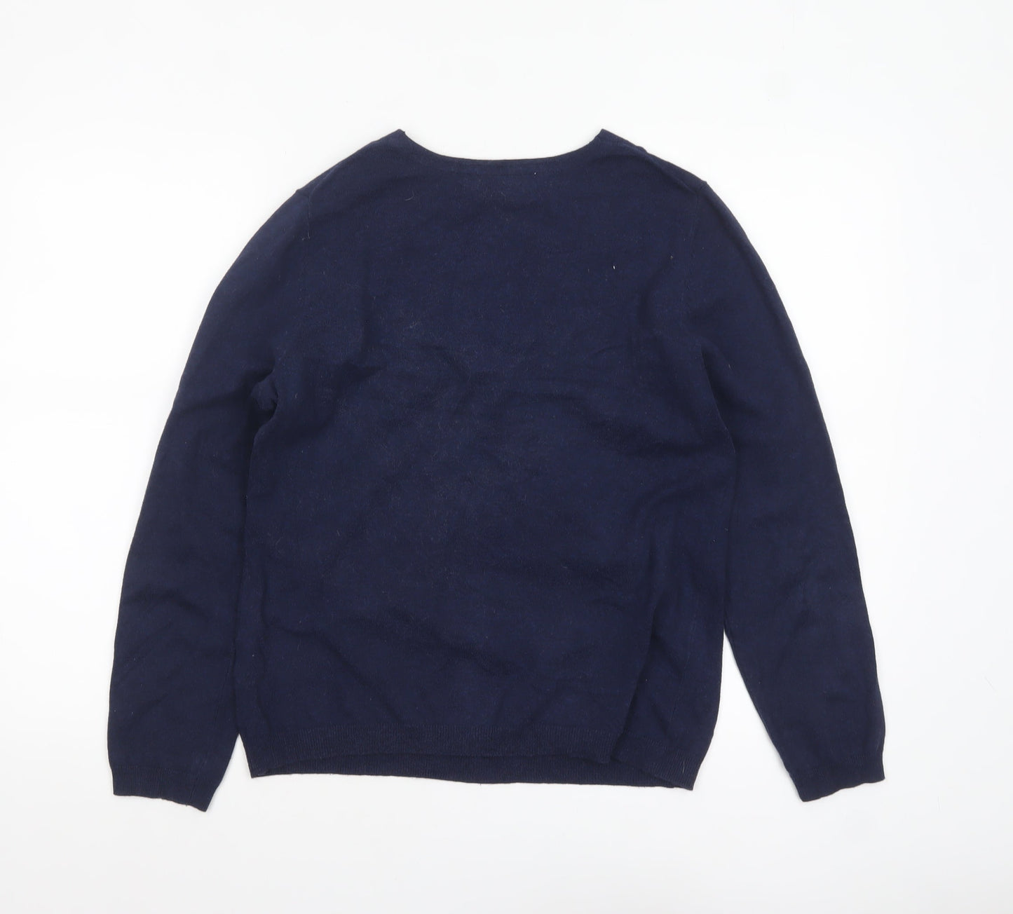John Lewis Women's Blue Cotton Blend V-Neck Jumper Size 12