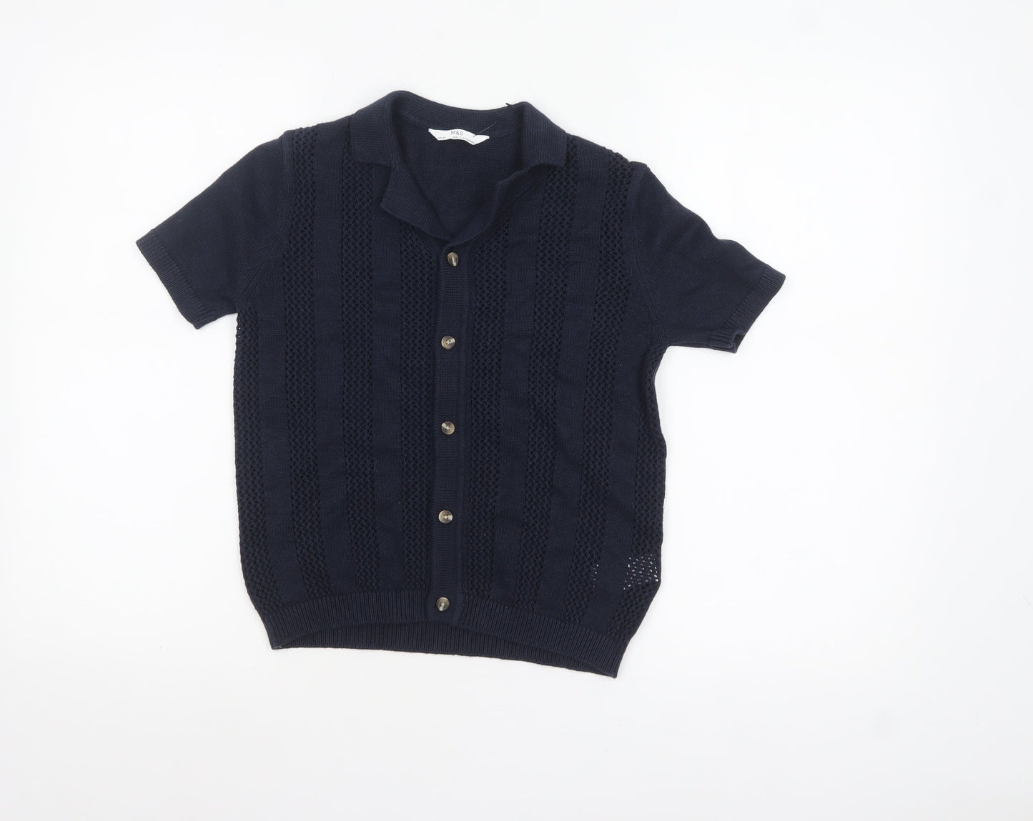Marks and Spencer Boys Navy Blue Button Cardigan 8-9 Years Short Sleeve Knit