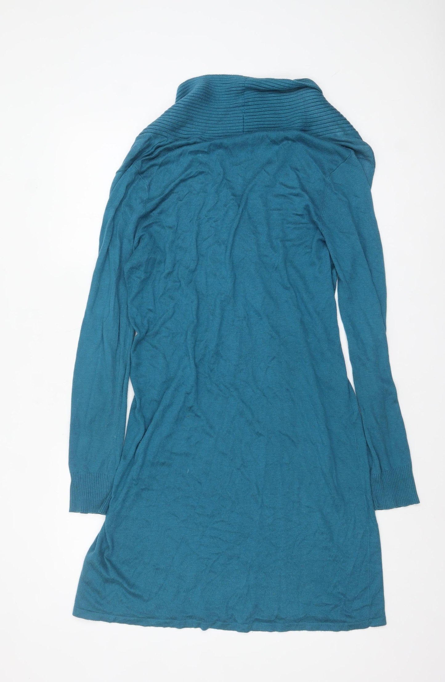 Wallis Women Blue Knit Jumper Dress Size M V-Neck Long Sleeve