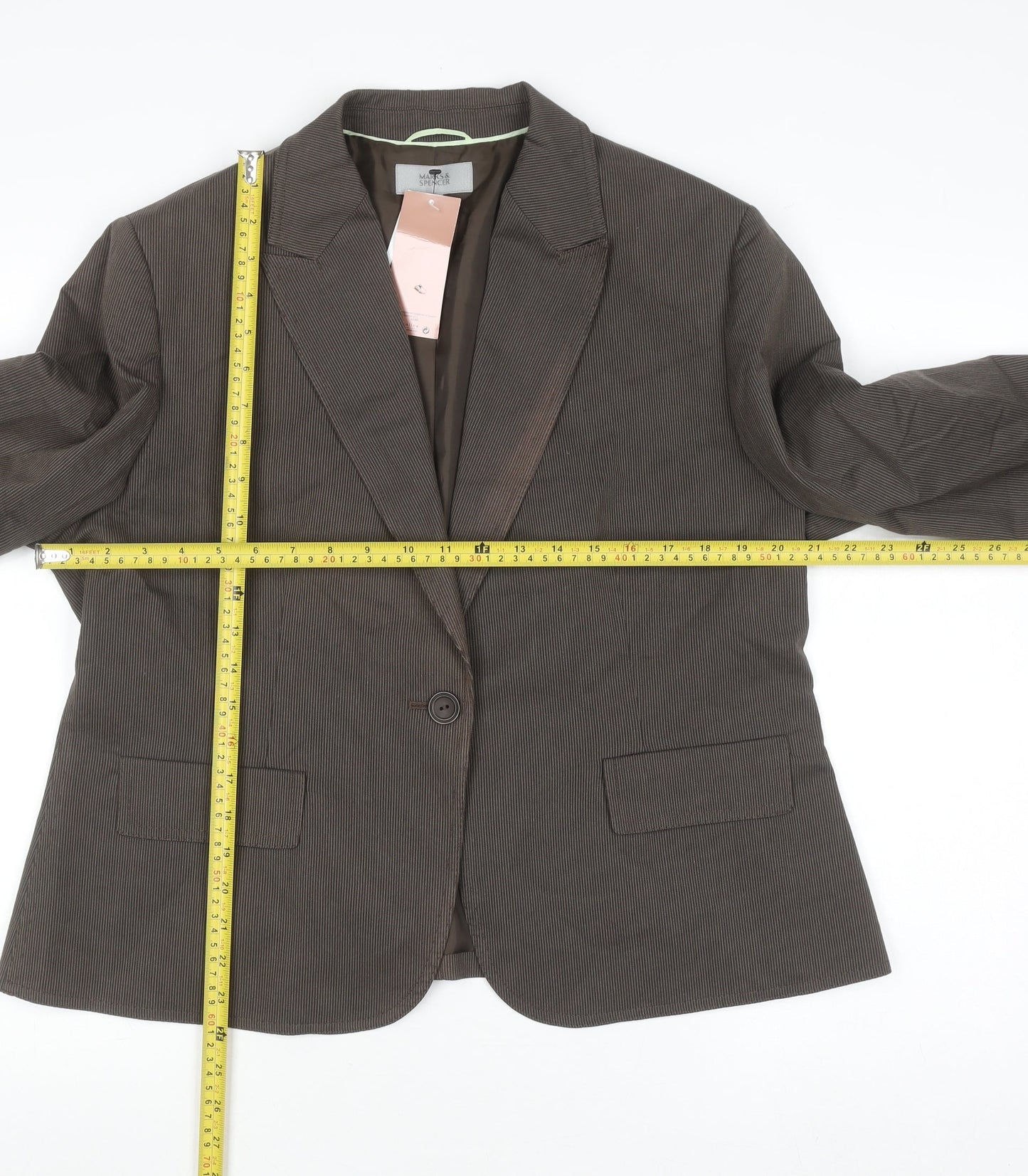 Marks and Spencer Women Brown Pinstripe Blazer UK 18 Regular Fit