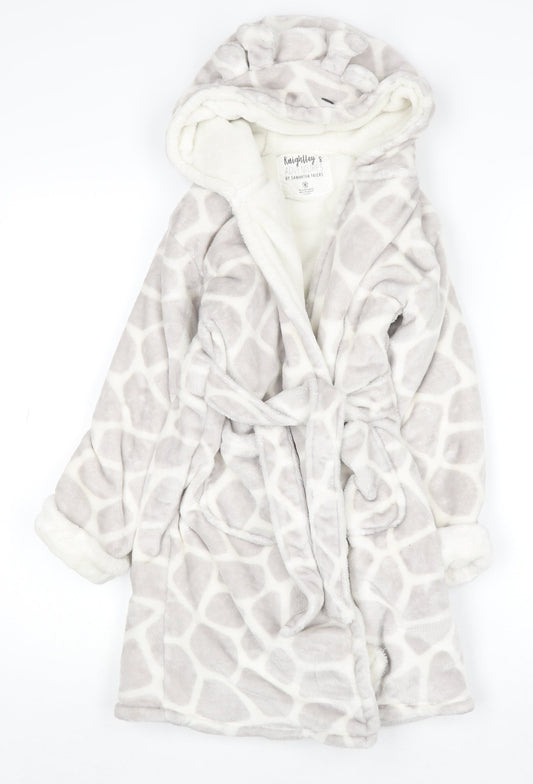 Knightley’s Adventures Girls Grey Hooded Giraffe Print Fleece Robe 7-8 Years
