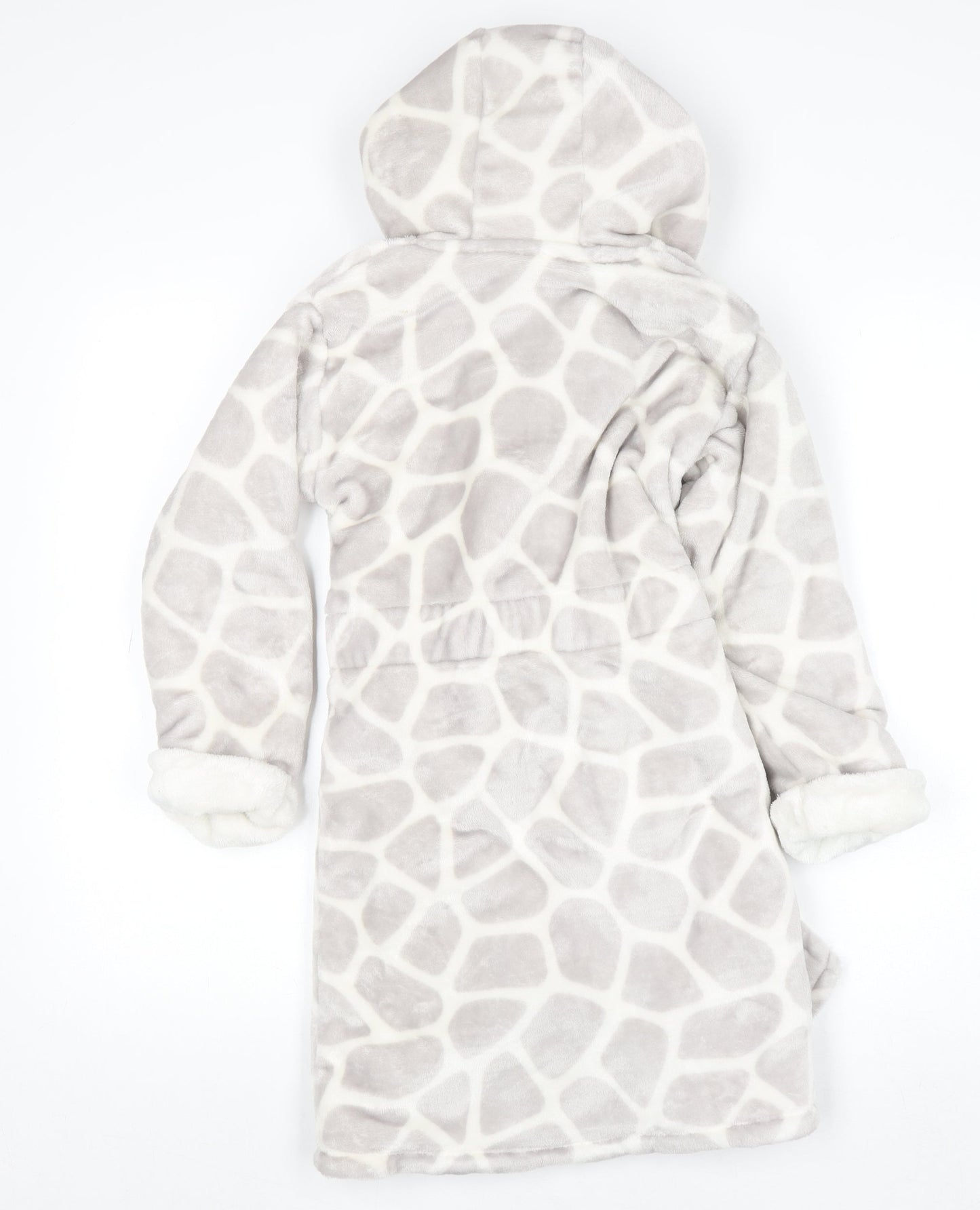Knightley’s Adventures Girls Grey Hooded Giraffe Print Fleece Robe 7-8 Years