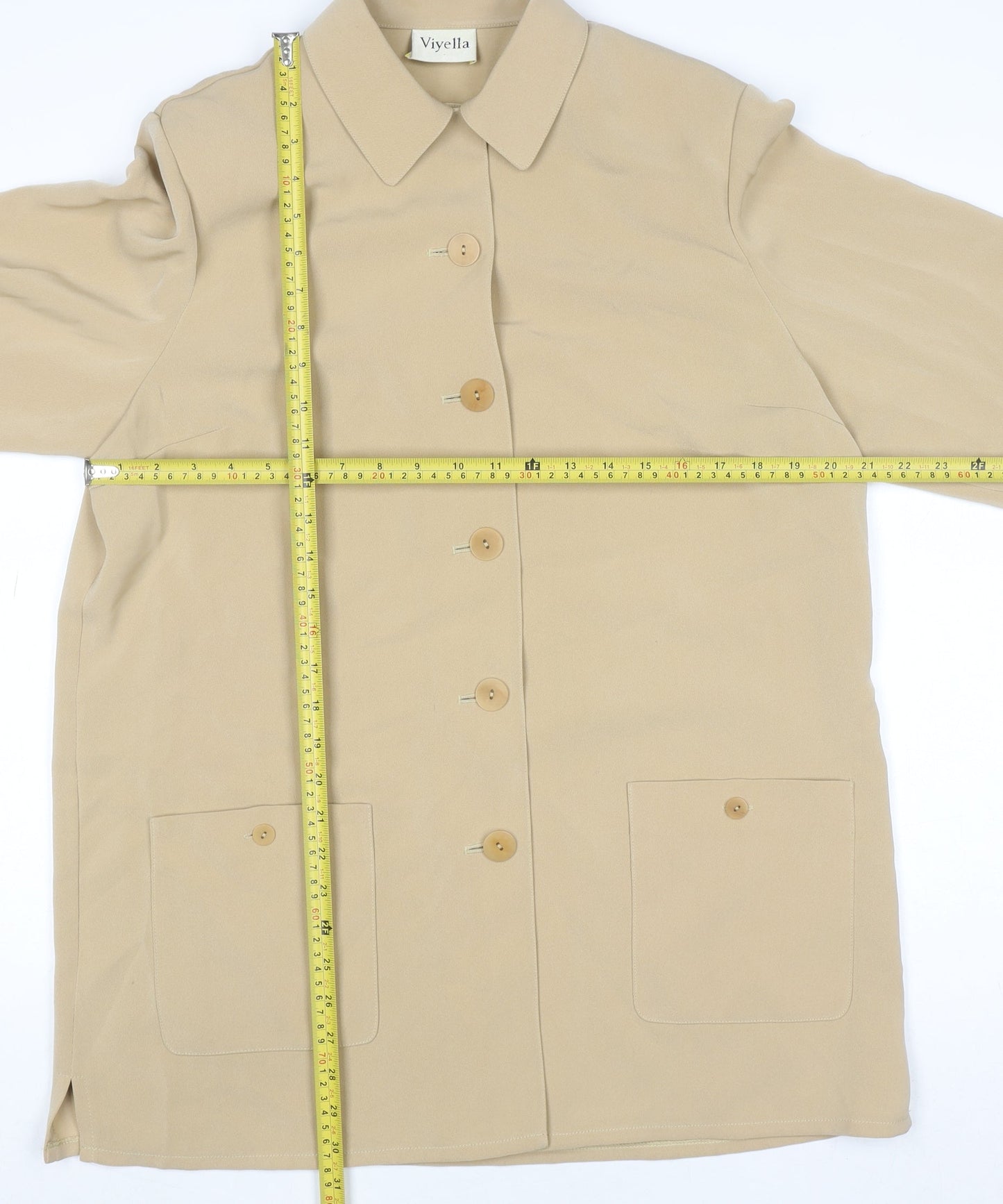 Viyella Women Beige Button-Up Long Sleeve Classic Shirt UK 14