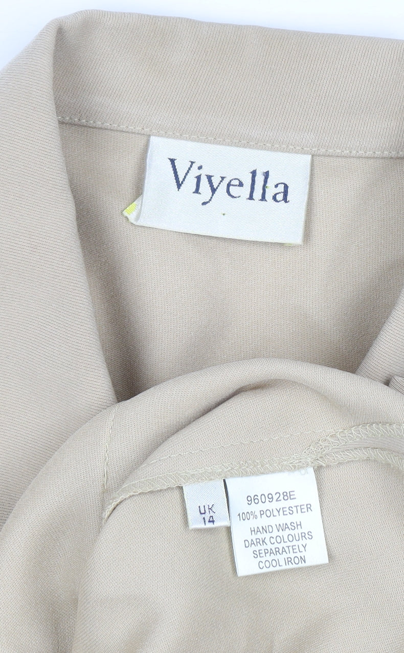 Viyella Women Beige Button-Up Long Sleeve Classic Shirt UK 14