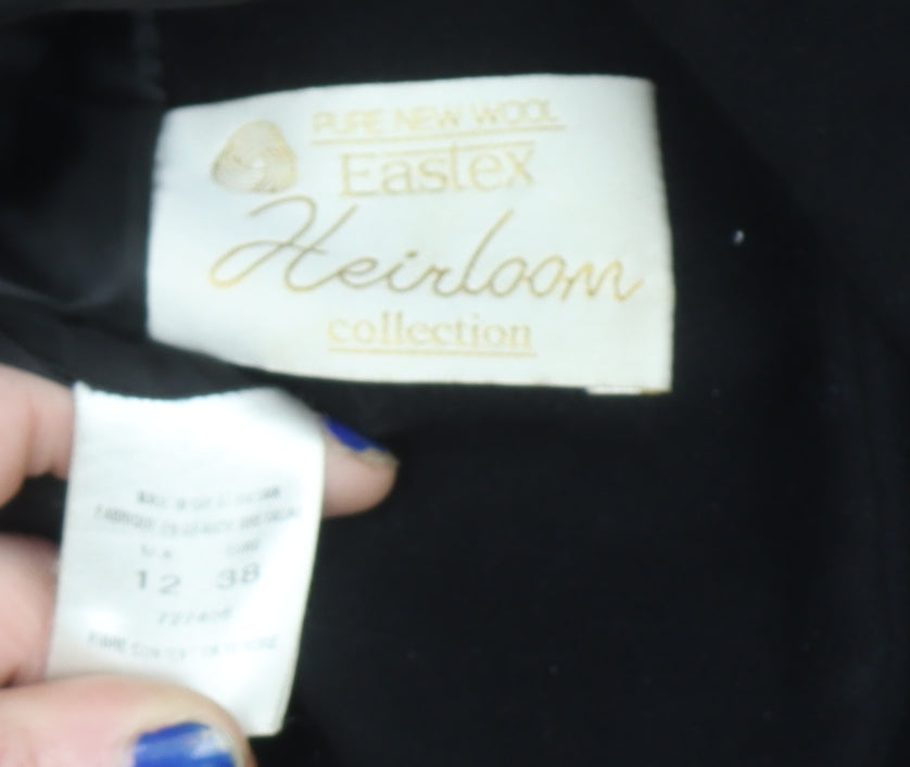 Eastex Women’s Black Pure Wool Long Overcoat Size 12 Vintage Lined