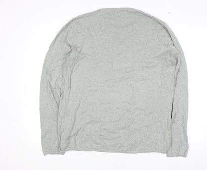 Jack & Jones Men's Grey Cotton Crew Neck Pullover Jumper Size L