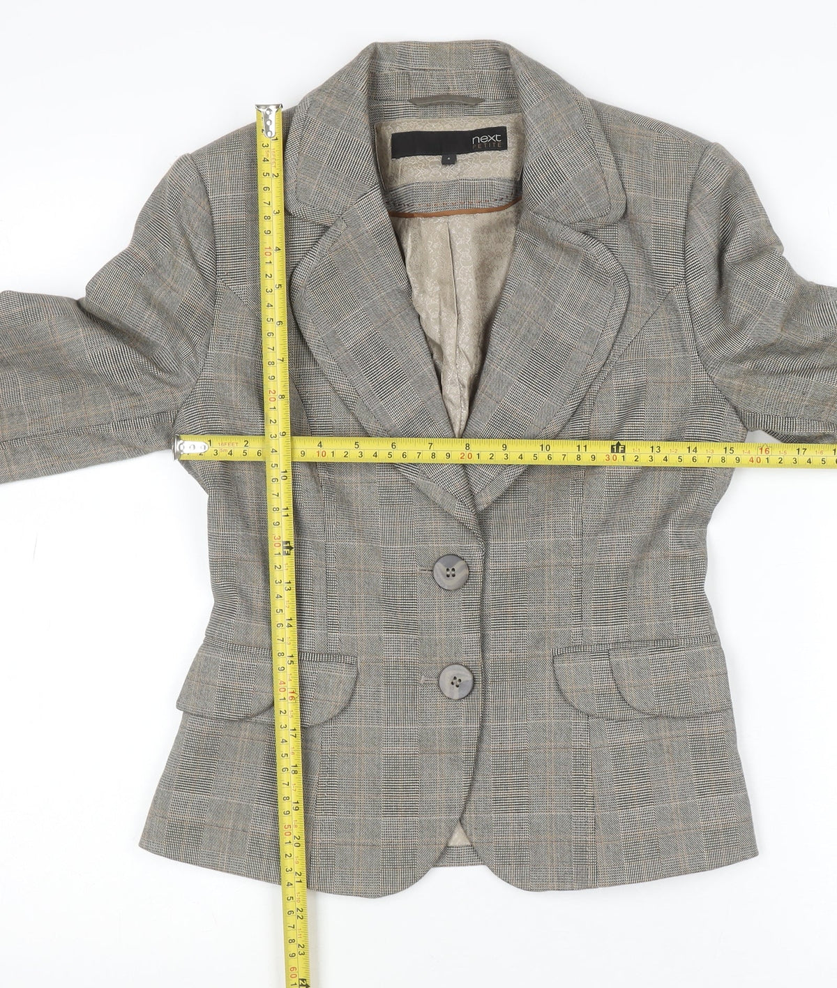 Next Petite Grey Check Two-Button Blazer Size 6 Women’s Tailored Jacket