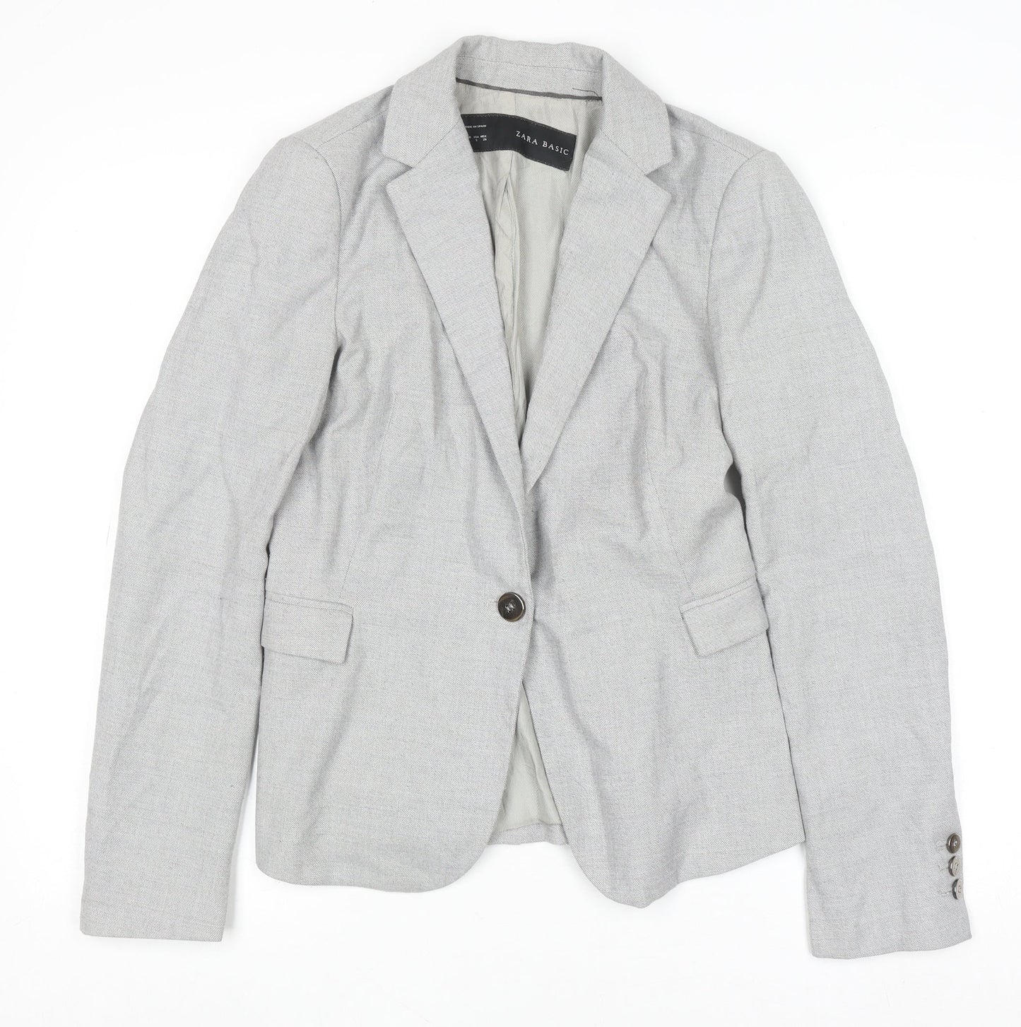 Zara Basic Women's Grey Blazer Size S Single Breasted Classic Workwear