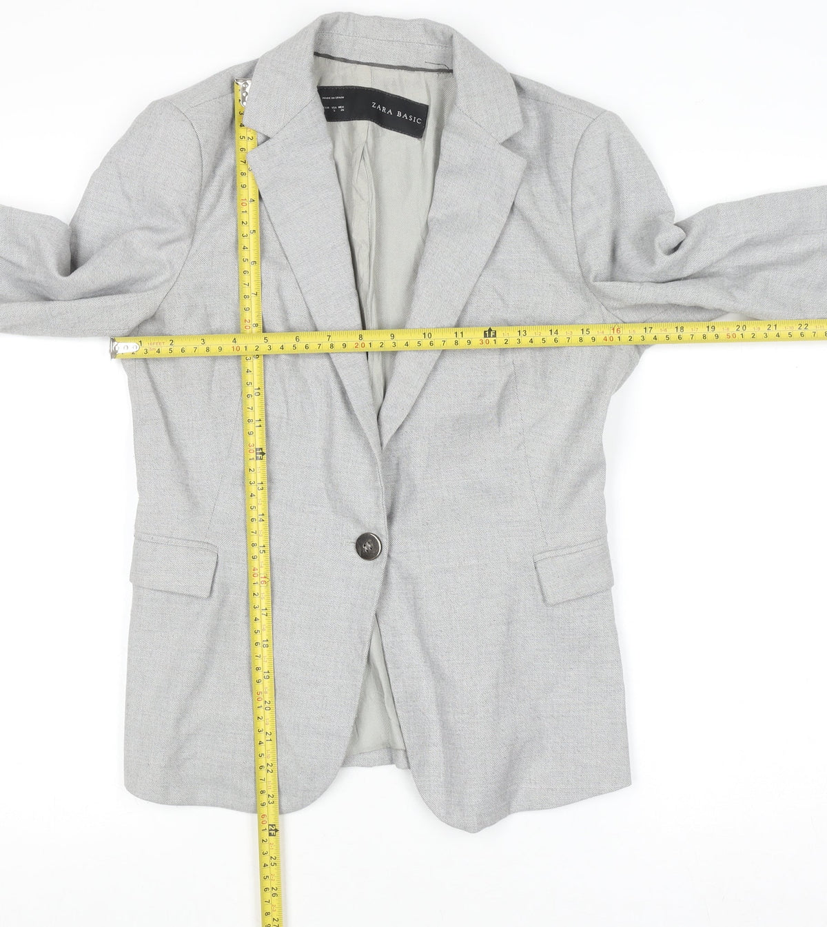Zara Basic Women's Grey Blazer Size S Single Breasted Classic Workwear