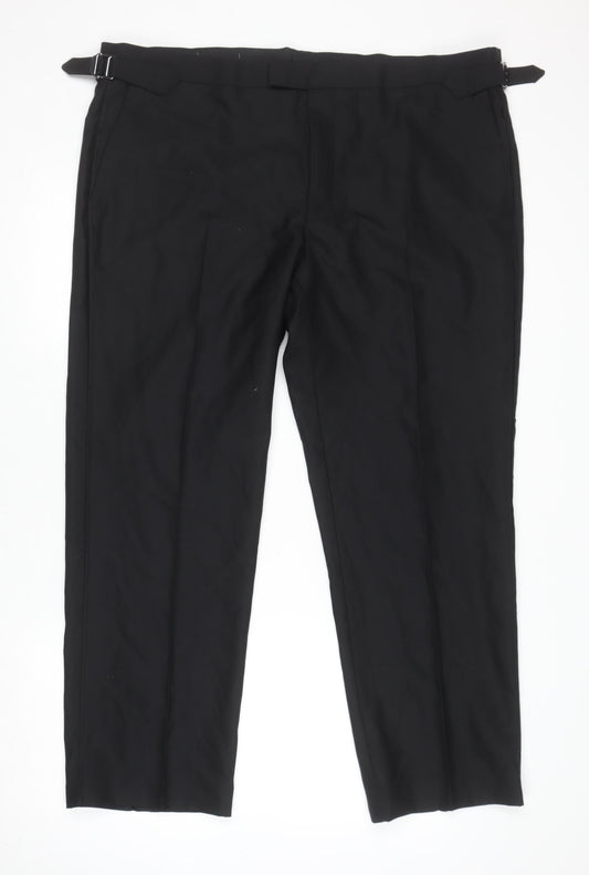 Marks and Spencer Mens Black 42S Regular Fit Wool Dress Trousers