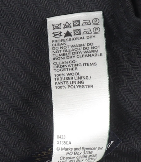 Marks and Spencer Mens Black 42S Regular Fit Wool Dress Trousers