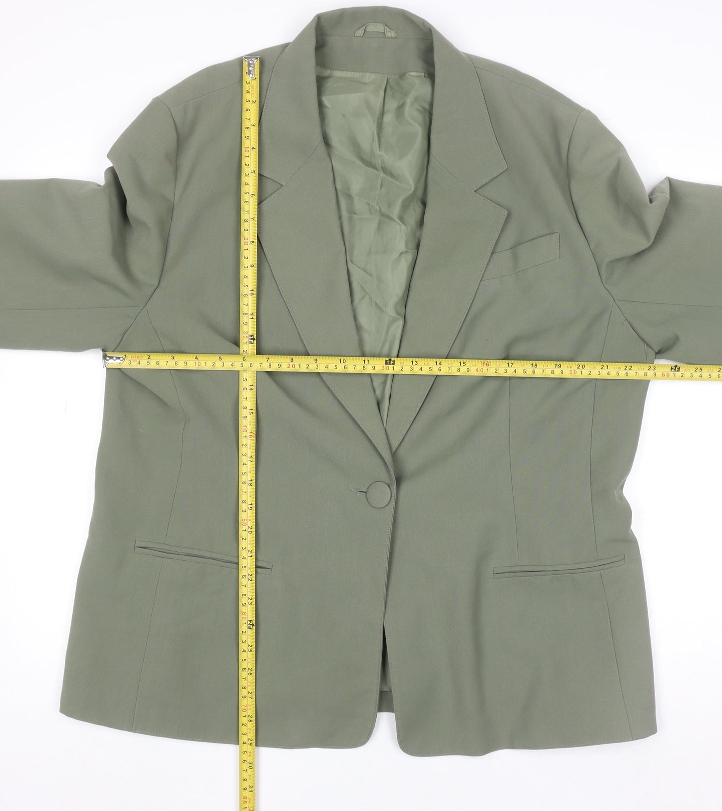 Essence Women Khaki Green Classic One-Button Blazer UK 20