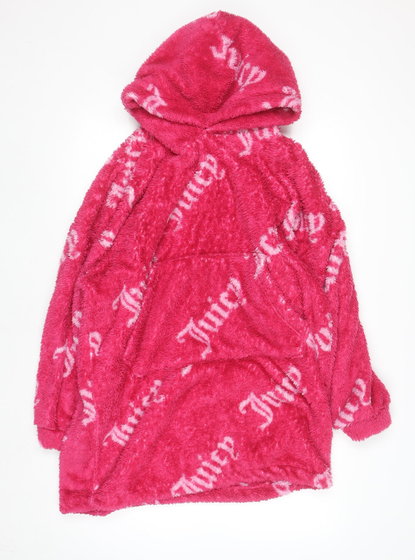 Juicy Couture Girls Pink Fleece Hooded Robe S Lightweight Winter Loungewear