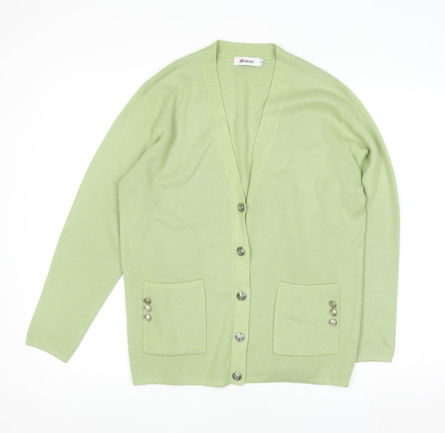 Damart Women Green Wool Blend Cardigan Size 12/14 V-Neck Button Front
