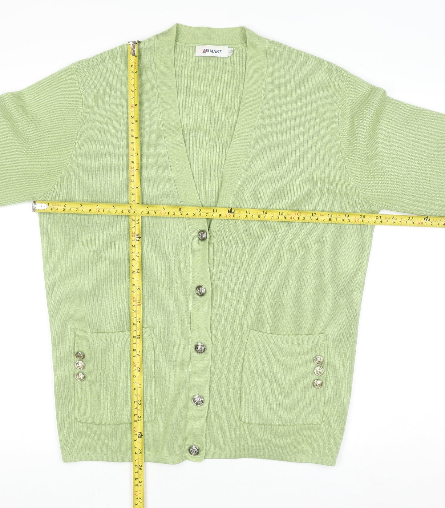 Damart Women Green Wool Blend Cardigan Size 12/14 V-Neck Button Front