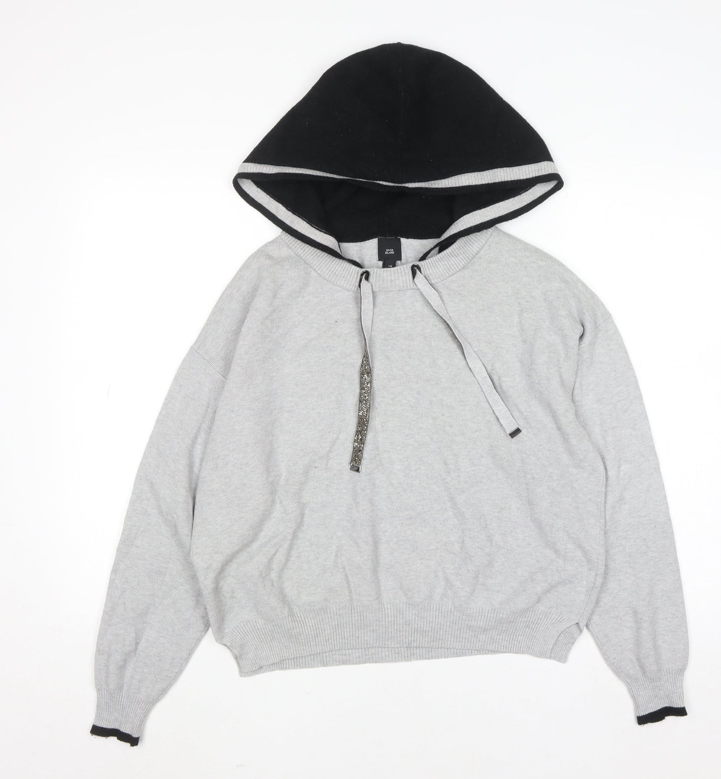 River Island Women Grey Hooded Pullover Jumper Size 14