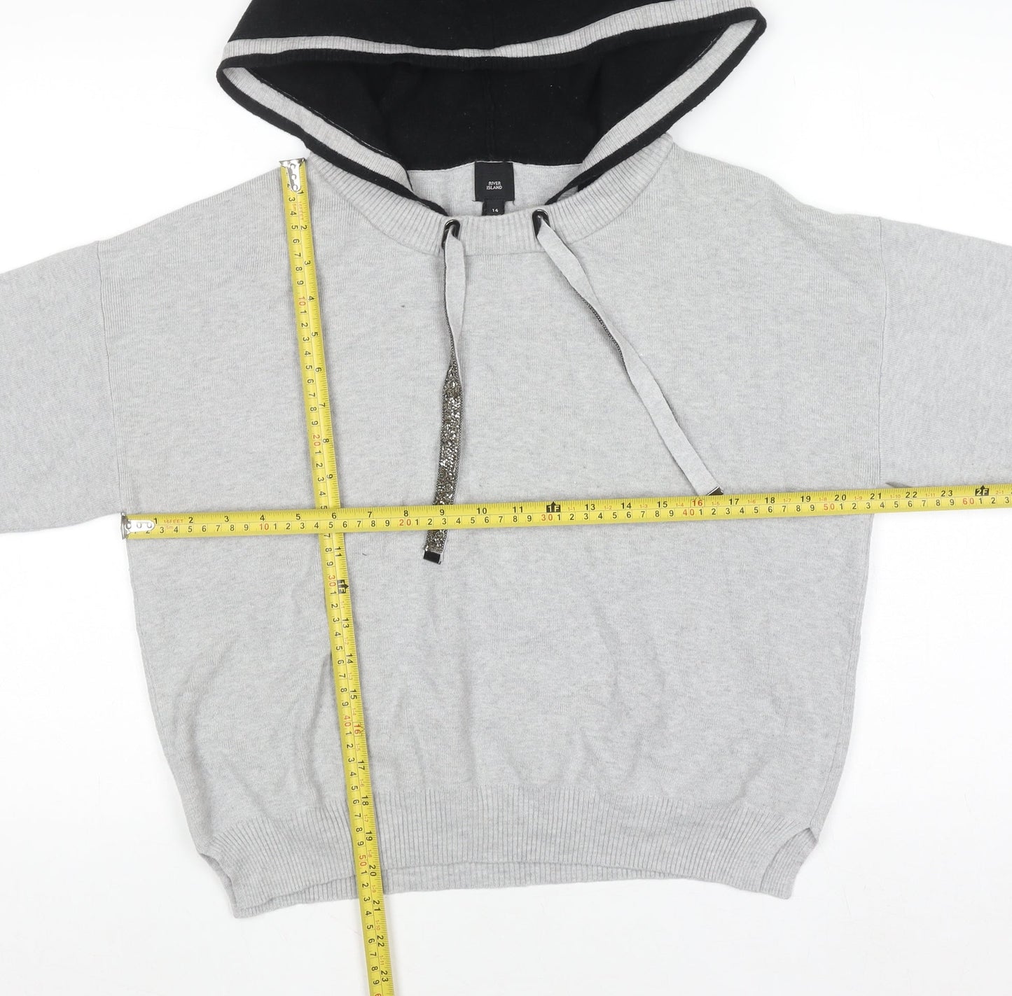 River Island Women Grey Hooded Pullover Jumper Size 14