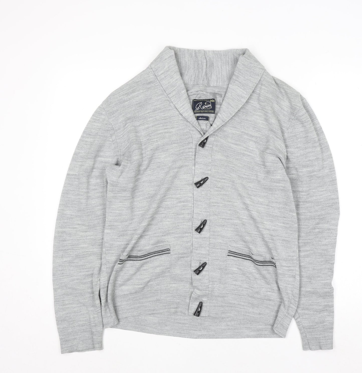 Roberto Island Men's Grey Medium Collared Button Cardigan Jumper