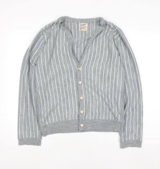 Topman Men’s Grey Striped Acrylic Cardigan Small V-Neck Knit