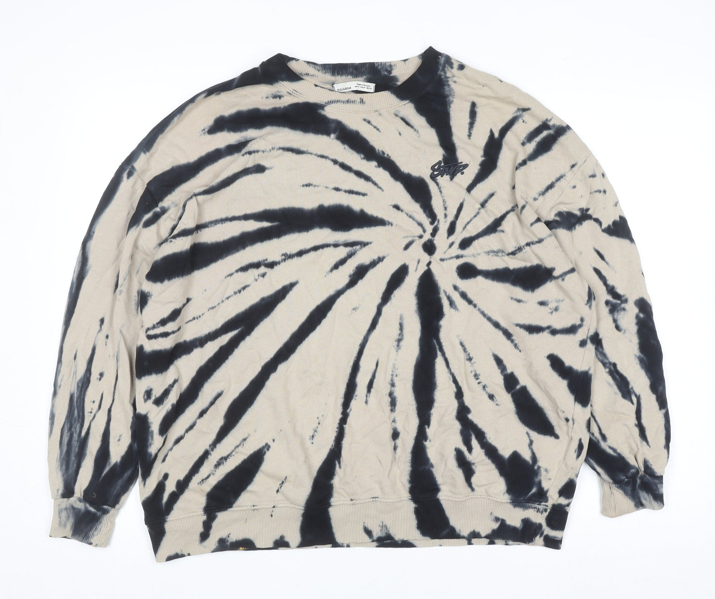 Pull & Bear Womens Beige Tie-Dye Crew Neck Cotton Pullover Jumper Size 12