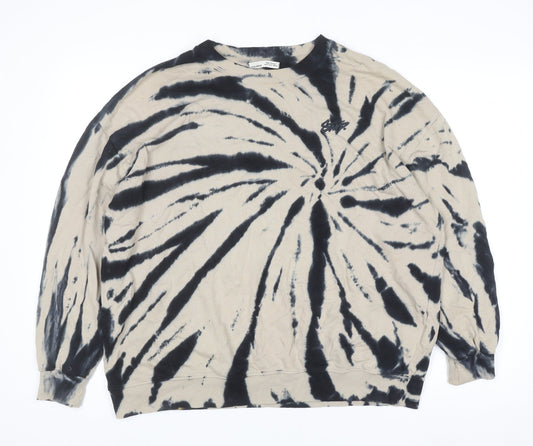 Pull & Bear Womens Beige Tie-Dye Crew Neck Cotton Pullover Jumper Size 12